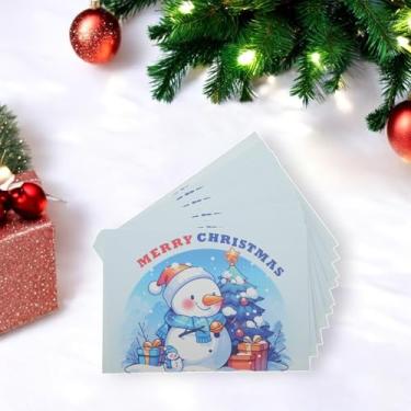 Imagem de 10 pçs cartão de felicitações de Natal boneco de neve com chapéu papel azul branco 4,5 x 3,1 polegadas