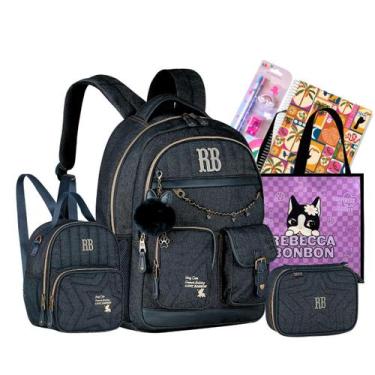 Imagem de Kit Mochila Escolar Costas Jeans Rebecca Bonbon Original 2026 - CLIO