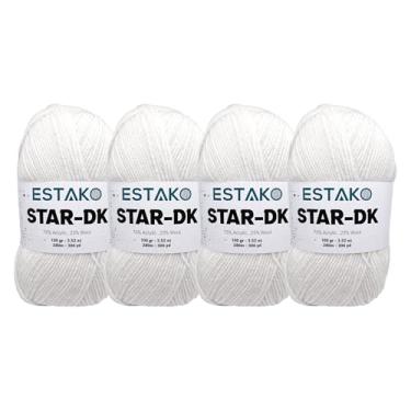 Imagem de Estako Fio Star-DK - (pacote com 4 novelos) - 75% acrílico 25% lã - DK #3 macio e leve - (4 x 100 ml) / (4 x 306 jardas) - fio de crochê e tricô (30187 - branco)