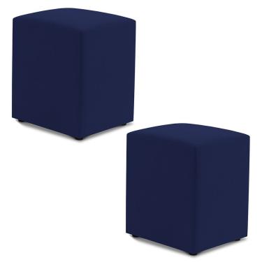 Imagem de Kit 02 Puffs Decorativos Sala De Estar Quadrado 36x47cm Suede Azul Marinho - Abmaza
