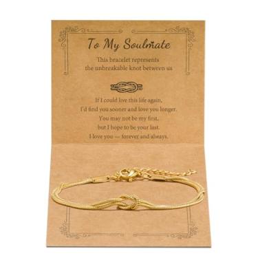 Imagem de Pulseiras combinando para casais, pulseira com nó de amor, promessa, alma gêmea, amizade, pulseiras para sempre, infinito, joias presentes para mulheres, adolescentes, ela, Small, Aço inoxidável, Sem