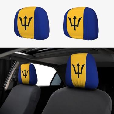 Imagem de KOSUES Capas para encosto de cabeça de carro com bandeira de Barbados, pacote com 2 capas de apoio de cabeça para assento de carro, revestimentos elásticos automotivos, acessórios para o interior do