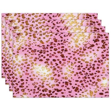 Imagem de Conjunto de 4 jogos americanos com estampa de leopardo, 30 x 45 cm, marrom, rosa, impermeável, tapetes de mesa, laváveis para decoração ao ar livre, casa, festa, cozinha, jantar-002