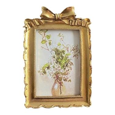 Imagem de Ｂｅｓｇａ Porta-retratos estilo vintage, ornamento portátil, presente para casa, arte em resina, decoração elegante para sala de estar e mesa de jantar, suporte, Ouro