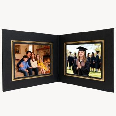 Imagem de Elegante porta-retrato texturizado de couro para mesa - Moldura de capa dura de 17 x 22 cm com estampa dourada, para fotos de 10 x 15 x 17 cm - ideal para decoração de escritório em casa, família