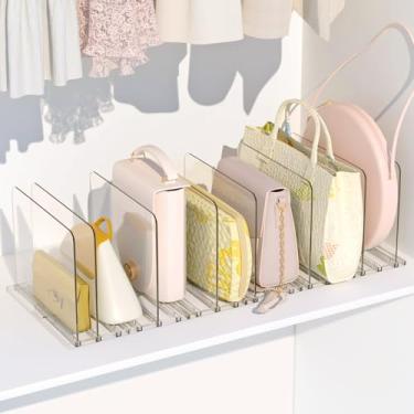 Imagem de SUNHEARTH Organizador de bolsa para armário, pacote com 6 suportes ajustáveis para armário, divisórias de prateleira de plástico para organização, bolsa de mão transparente, organizador de