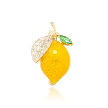 Imagem de RLHRNDE Broche de limão fofo para mulheres strass fruta pequeno broche brilhante cristal morango cereja esmalte broche Natal aniversário art déco joias presentes, Medium, Metal, Zircônia cúbica