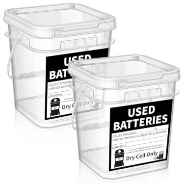Imagem de Booson Recipiente de reciclagem de bateria de 2 peças, recipiente de descarte de bateria de 1,32 galão, lixeira de armazenamento de célula seca com etiqueta para suprimentos de sala de aula e