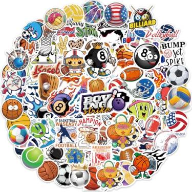 Imagem de Adesivos esportivos de bola, 100 peças de adesivos esportivos para crianças a granel, vinil à prova d'água legal basquete beisebol futebol futebol adesivos desenhos animados garrafas de água etiquetas