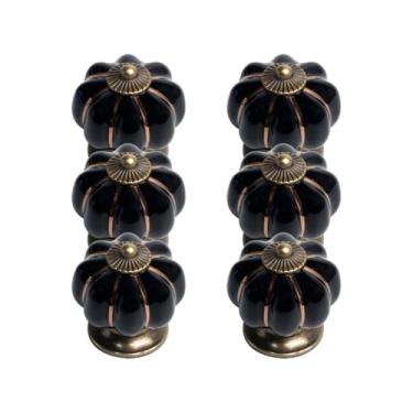 Imagem de 6 X Puxador Gaveta Porcelana Abóbora Cerâmica Armário Retro (Preto - MPPON147)