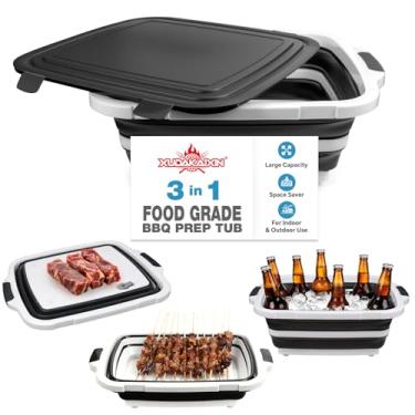 Imagem de XUDAKAIXIN Banheira dobrável de preparação de churrasco para preparação de refeições, marinar e armazenamento de alimentos – inclui tábua de corte e tampa de bloqueio, presentes ideais para o Natal