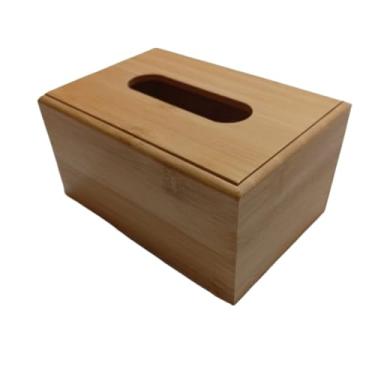 Imagem de Caixa Porta Lenços em Bambu De Papel Retangular Interfolhas Suporte Higiênico Portatil Toalhas Umedecido (PEQUENO 16x11CM)