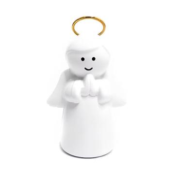 Imagem de Anjo Laqueado Decorativo, Branco com Auréola Dourada, Plástico Polietileno, 36x24x22cm, para Altar, Presépio e Oratório