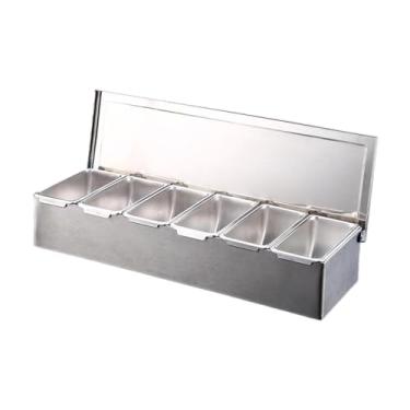 Imagem de Generic Potes de tempero de aço inoxidável, suporte para temperos, potes de condimentos fáceis de limpar para restaurantes comerciais, áreas externas e, 6 Grades
