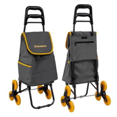 Imagem de Carrinho de Carga 3 Rodas 40kg Dobrável com Bolsa para Subir Escadas Cinza e Amarelo