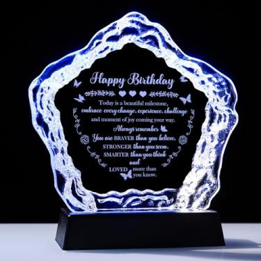 Imagem de Presentes de feliz aniversário com base de LED exclusivo cristal de iceberg 3D gravado com desejos, lembrança de aniversário memorável para mulheres, homens, mãe, pai, amigos - além da decoração de