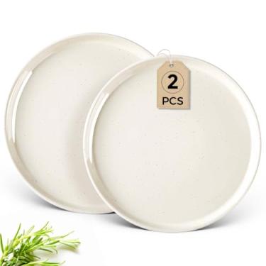 Imagem de AmorArc Conjunto de 2 pratos de jantar de cerâmica, pratos de salada de 20 cm, pratos de grés para cozinha, conjunto de pratos planos modernos, seguro para micro-ondas e lava-louças, resistente a