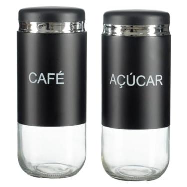 Imagem de Potes Porta Mantimento Conjunto Para Café e Açúcar Com 2 Peças Cantinho do Café 20X8,5X8,5CM(Preto)