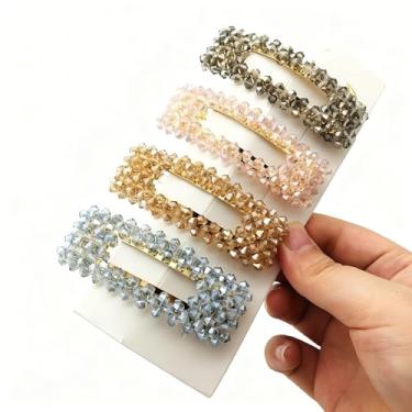 Imagem de TicTac de Cabelo com Cristal Brilhante Perolas Prendedor de Cabelo Elegante com Strass para Festas e Uso Diário(Cristal quadrado,kit 12)