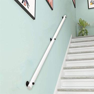 Imagem de SENNIAN Corrimão de madeira de pinheiro, branco, com suporte de metal para trilhos de escada antiderrapantes, haste de suporte de corredor de loft para crianças idosas internas, kit de 30 ~ 400 cm