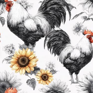 Imagem de MAGAFA Papel de parede removível autoadesivo de galos e girassóis para agricultura rural papel de contato amigável para locatário de quarto, forro de prateleira de banheiro 45 x 599 cm