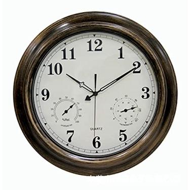 Imagem de Relógio de parede grande de metal impermeável ao ar livre de 45,7 cm, relógio de parede silencioso de jardim retrô com termômetro e higrômetro, funciona a bateria para uso ao ar livre para pátio