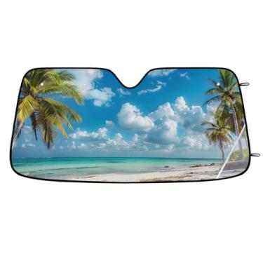 Imagem de Para-brisa dianteiro do carro, para-sol, praia, planta, árvore, dobrável, leve, janela, para-sol, protetor solar, blocos de cobertura de para-brisa de verão, raios UV, mantém o carro fresco, viseira