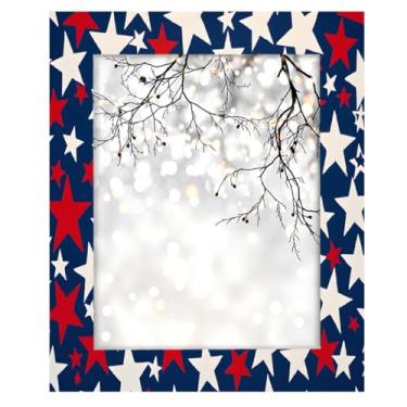 Imagem de Porta-retrato 28 x 35 estrelas, vermelho, azul, feito de madeira maciça, moldura de 28 x 35 cm, para exibição de mesa e montagem na parede, para decoração de casa e ideias de presentes para a família