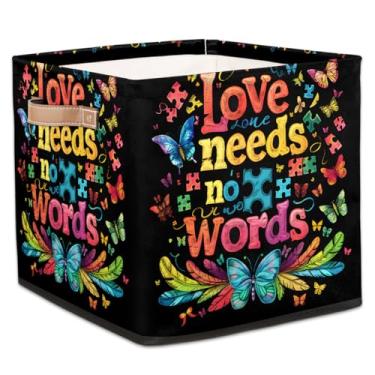 Imagem de hongjinglin Cestos dobráveis para armazenamento de cubos, autismo, cor da palavra, caixas dobráveis para crianças, brinquedo com alças, organizador de tecido, cesto organizador para berçário, sala de