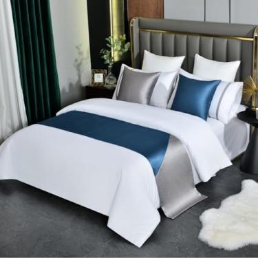 Imagem de Cachecol para cama de hotel, simples, elegante, cores contrastantes, roupa de cama, decorativa, sem desbotamento, colcha, protetora, macia, para cama de solteiro, queen size, azul, 50 x 180 cm para
