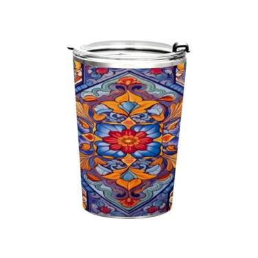 Imagem de Blueangle Copo de 340 g com tampa e canudo, copo de café com água isolada a vácuo de aço inoxidável, caneca térmica de cerâmica mexicana para bebidas quentes e frias (129)