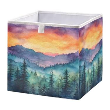 Imagem de SEHANY Cesto de armazenamento dobrável Mountains Lanscape, organizador de tecido grande, dobrável, para roupas, brinquedos, livros, armário, berçário, 28 x 28 x 28 cm