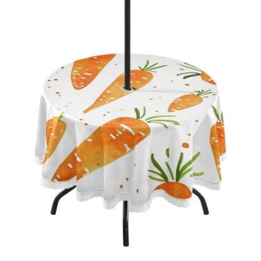 Imagem de Blueangle Toalha de mesa redonda de 152 cm à prova d'água com cenoura laranja com orifício para guarda-chuva - Tecido resistente à prova de sol para todos os climas para pátio, acampamento, piquenique