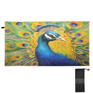 Imagem de ATTX Toalha de praia para pintor a óleo de pavão 79 x 188 cm - Cobertor de microfibra leve de secagem rápida e resistente à areia para piscina, ioga, academia e viagens | Esportes de banho de natação