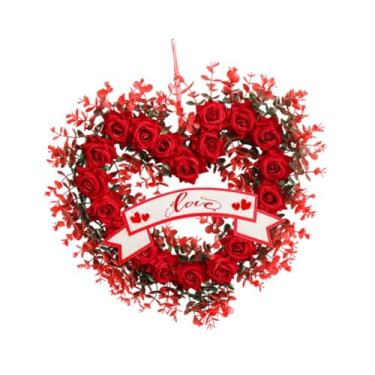 Imagem de CarpNettore Guirlanda de Dia dos Namorados com Símbolo de Amor, Flores Artificiais Decorativas em Formato de Coração para Celebrações e Festas.
