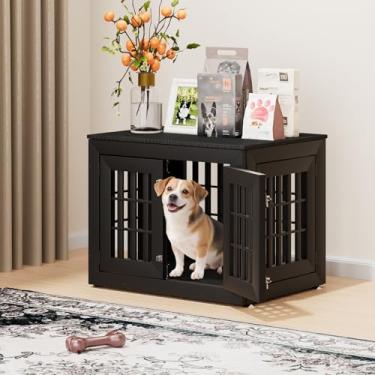 Imagem de Snuowu Mobiliário de gaiola resistente para cães de 81 cm para cães pequenos, médios e grandes, móveis internos rústicos de madeira com parte superior à prova d'água, mesa lateral decorativa para casa