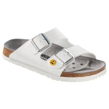 Imagem de Birkenstock Chinelos Arizona ESD no tamanho 43.0 N EU feito de Birko-Flor em branco com uma palmilha estreita