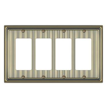 Imagem de Placa de parede de metal para tomadas elétricas, placas decorativas de latão antigo, capa de interruptor de luz, placas de parede de 4 faixas (decoração quádrupla, 1 pacote)
