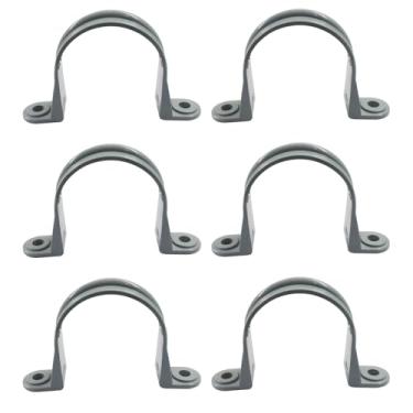Imagem de BokWin Pacote com 6 tiras de tubo de PVC de 5,5 cm, correia de conduíte de plástico com 2 furos para prender tubos de PVC, conduítes e cabos, braçadeiras de tubo cinza com clipes de suporte de