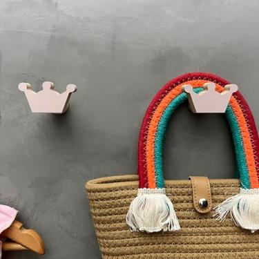 Imagem de 2 Ganchos de parede Infantil Coroa Rosa Decoração Quarto Bebê Princesa