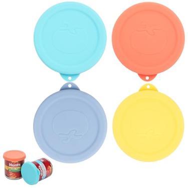 Imagem de LUVCOSY 4 peças de tampas de silicone para molho de tomate Hunt's 227 g, tampas de lata de 6,6 cm, tampas de silicone herméticas e reutilizáveis para tomate enlatado, seguro para lava-louças e freezer