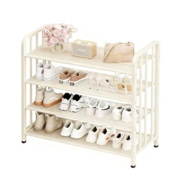 Imagem de SPXMQSS Sapateiras independentes, suporte de metal de 3/4/5 andares, prateleiras ajustáveis, organizador de armazenamento de sapatos, armário aberto para entrada, corredor, branco, 4 níveis 80 x 28 x