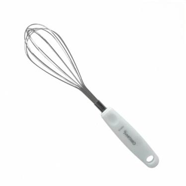 Imagem de Batedor de Clara Fouet em Aço Inox com Cabo Branco, 27,5cm de Altura, 5cm de Diâmetro, 90g, para Claras em Neve e Cremes