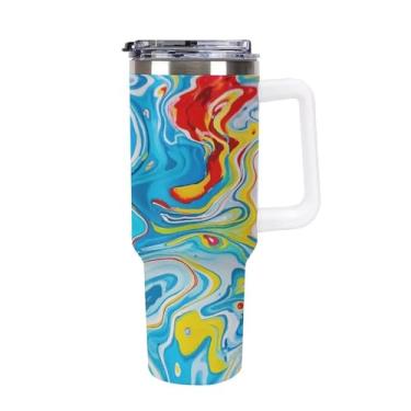 Imagem de Copo Stanley para carro de grande capacidade de 1,134 g, roxo, arte fluida, respingos, aço inoxidável, isolado a vácuo, copo de café selado para suporte de copo de carro e ao ar livre à prova de