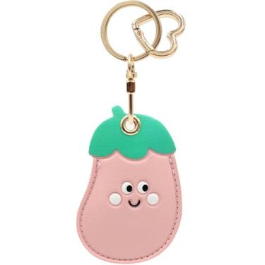 Imagem de Capa MC Fashion de couro PU compatível com AirTag, capa de rastreador GPS de frutas e vegetais fofos, chaveiro (berinjela)