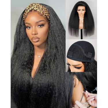 Imagem de Megalook hair Peruca Yaki Meia peruca reta cabelo humano sem cola cabelo humano 200% densidade sem renda cordão rabo de cavalo peruca preta natural extensão de rabo de cavalo 66 centímetros