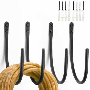 Imagem de Lifyzoon Suporte de mangueira de jardim: cabides de mangueira de jardim para montagem na parede para o exterior - 4 peças de suportes de mangueira de água à prova de ferrugem ganchos de suspensão para