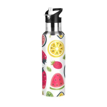 Imagem de Wassud Garrafa de água esportiva de aço inoxidável com canudo garrafas de água isoladas copo de frutas portátil de viagem 623 g