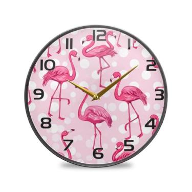 Imagem de YETTASBIN Relógio de parede de acrílico Flamingos - Silencioso, sem tique-taque, operado por bateria, relógio redondo decorativo criativo para cozinha, sala de estar, banheiro, decoração de escritório
