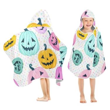 Imagem de Burbuja Toalha de banho com capuz de abóbora de Halloween para crianças, toalha de praia de pelúcia macia absorvente para meninas e meninos 3-10 anos, 61 x 127 cm